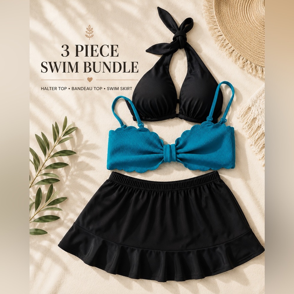 3-Piece Black & Teal Swim Bundle